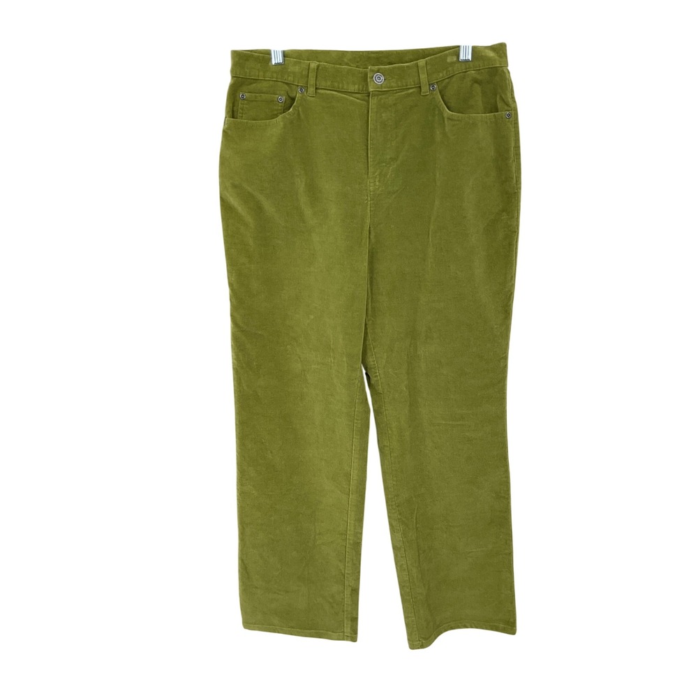 Talbots Corduroy Pants Womens 12 Green Cotton Stretch Straight Leg Classic Boho